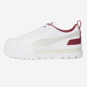 Puma MAYZE  Women's White and Burgundy Platform Sneakers